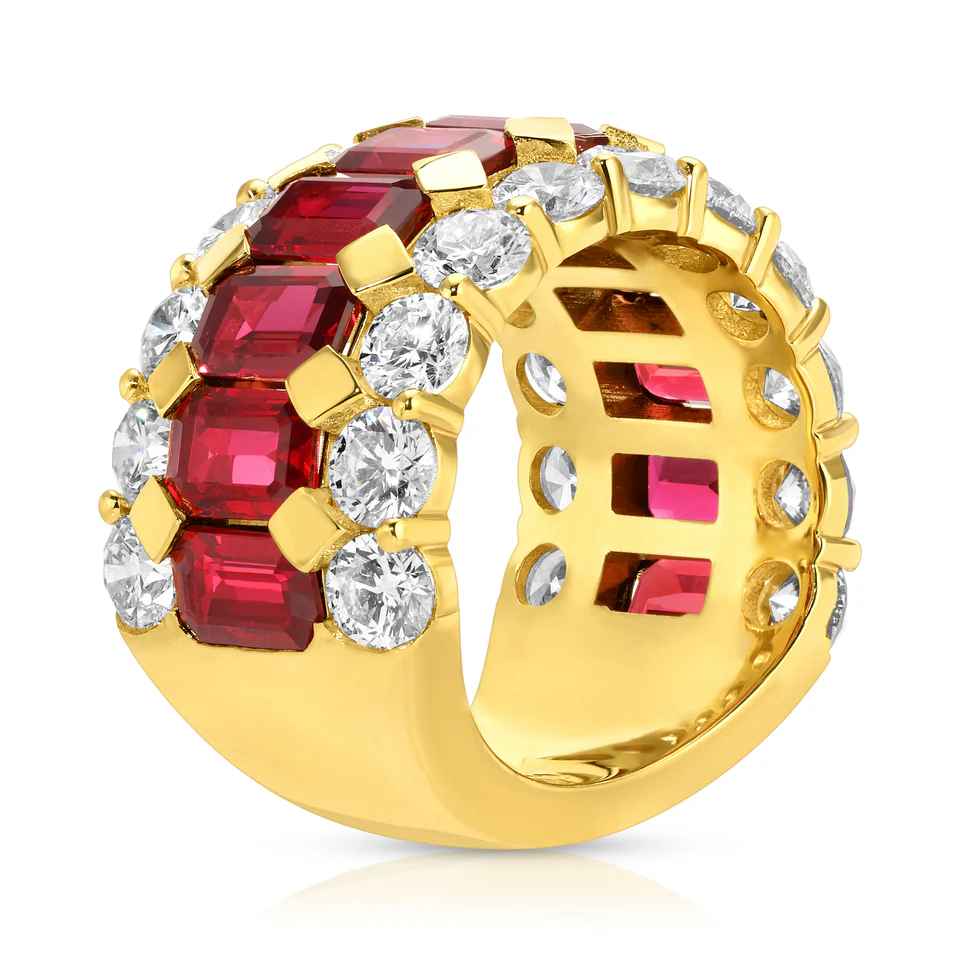EMERALD CUT RUBY AND DIAMOND BAND RING